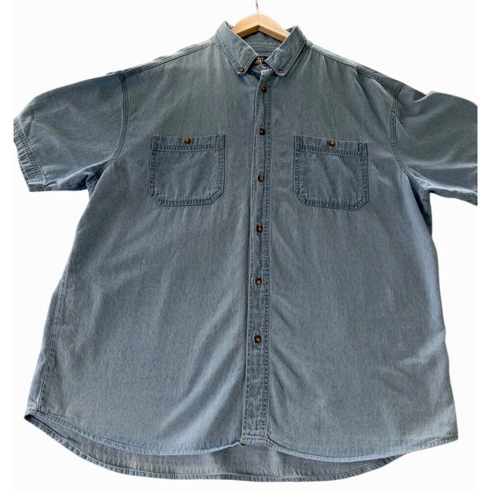Faded Glory Denim Shirt XL Light Wash Button Front Workwear Western Grunge